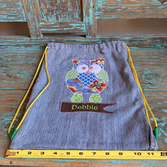 Retro Homemade Owl Denim Daypack Debbie Personalized Vintage Style Floral Bag - Picture 6 of 8